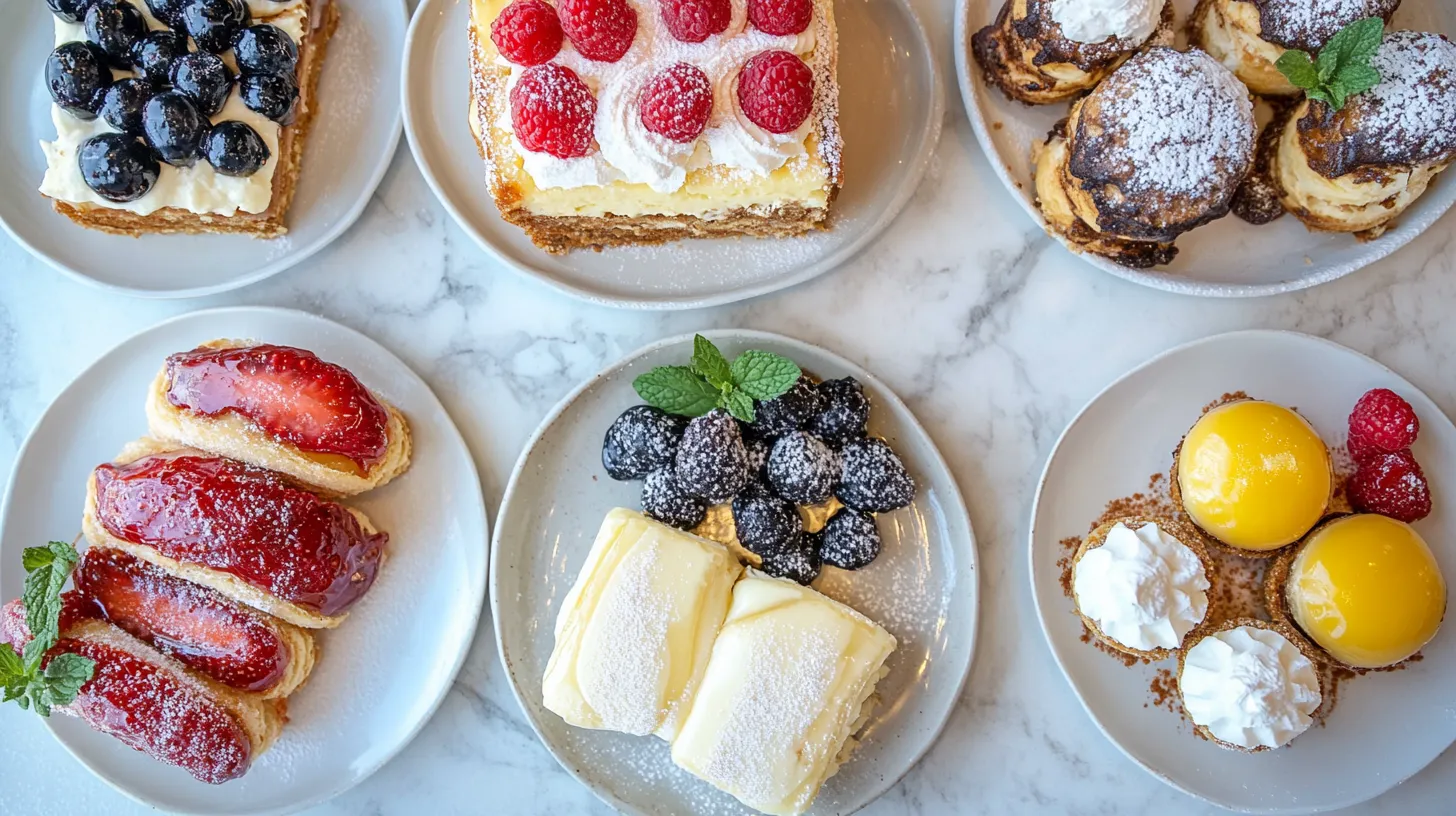 Stoły z deserami i owocami.