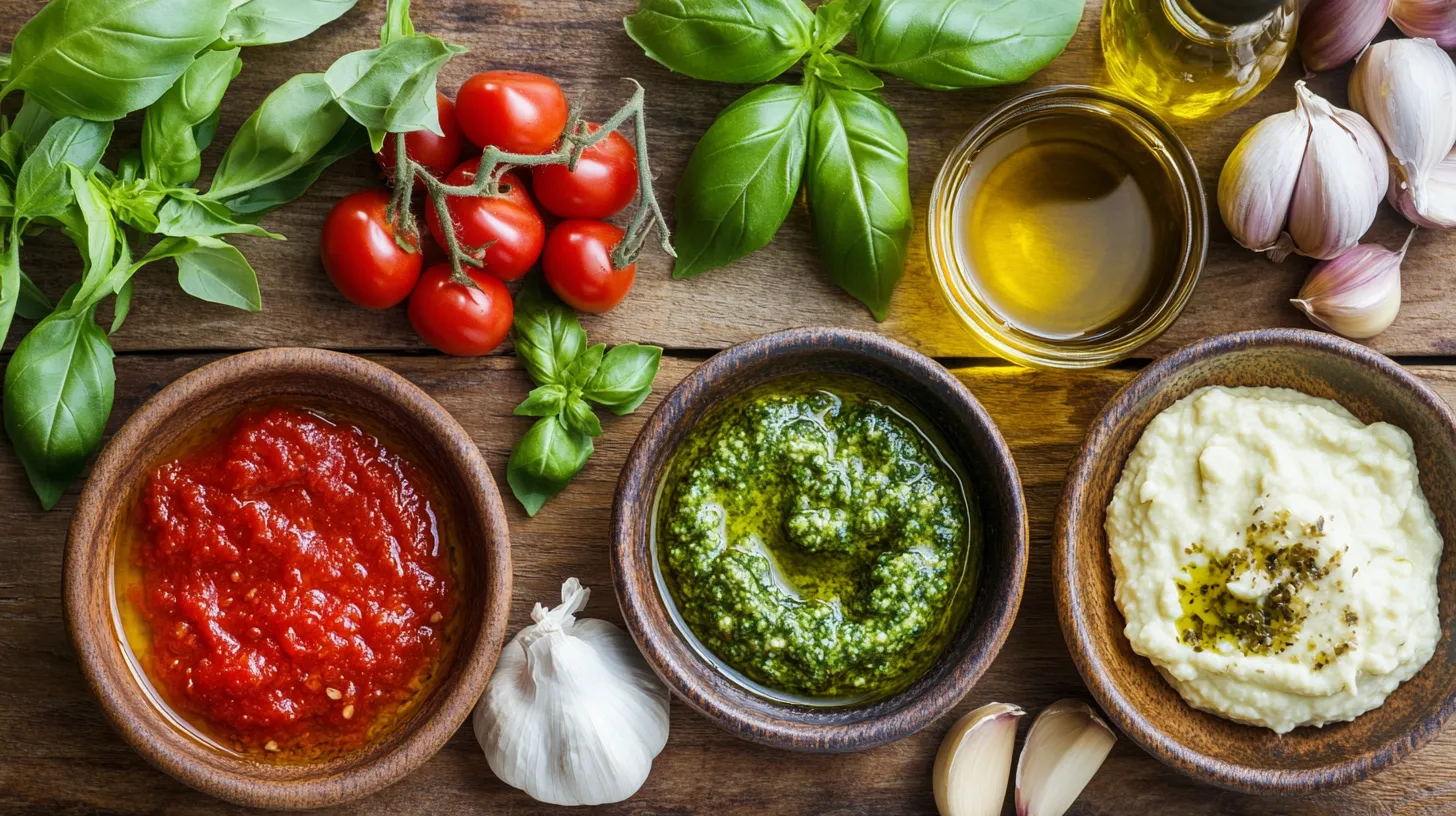 Stół z różnymi składnikami kulinarnymi.