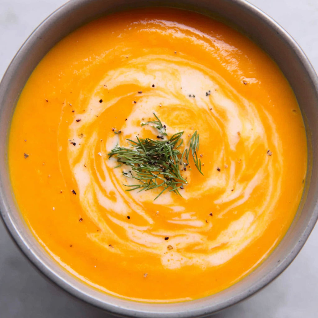A bowl of soup with a spoon in it.