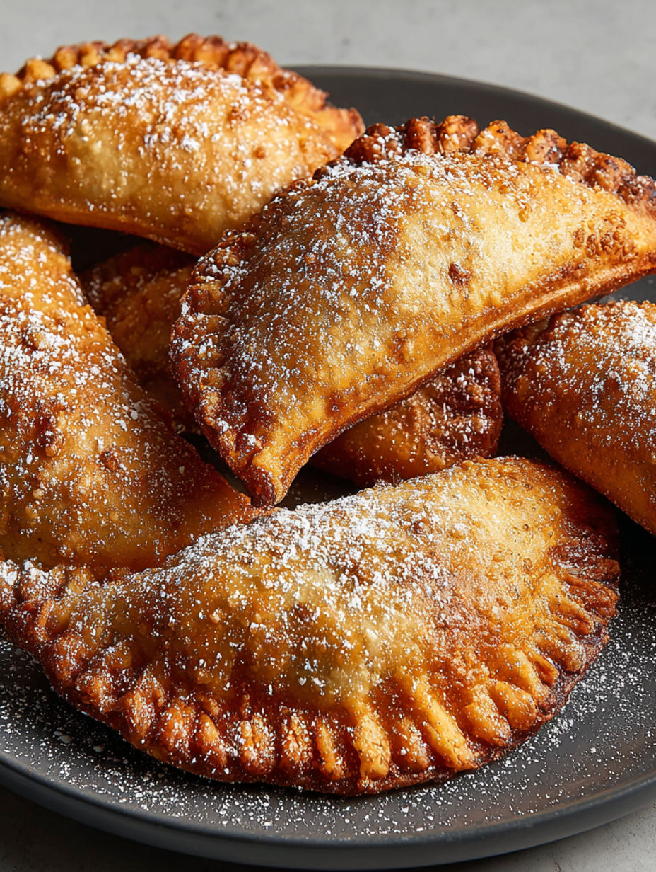 A plate of Omas Fried Apple Pies.