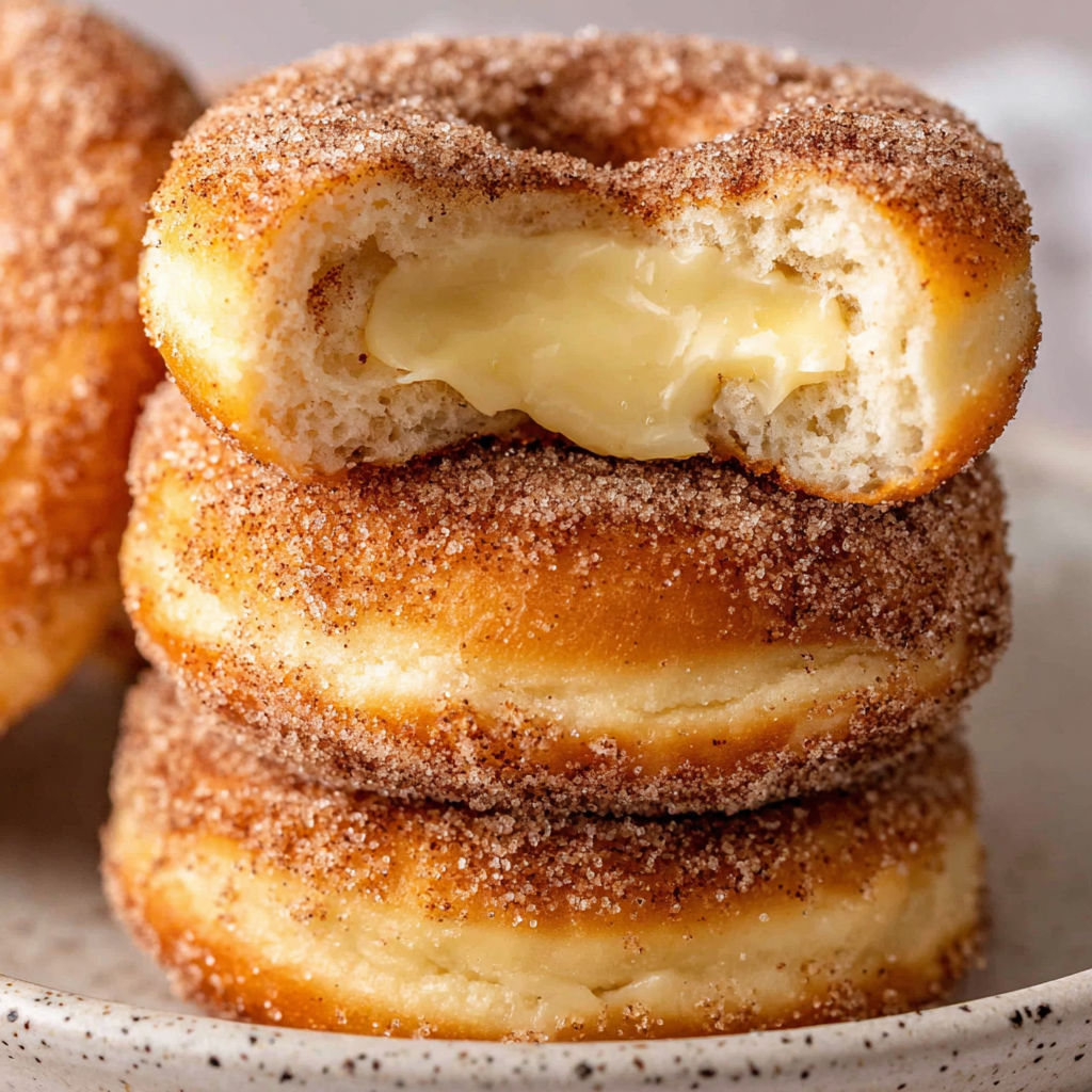 A stack of churro cheesecake donuts.