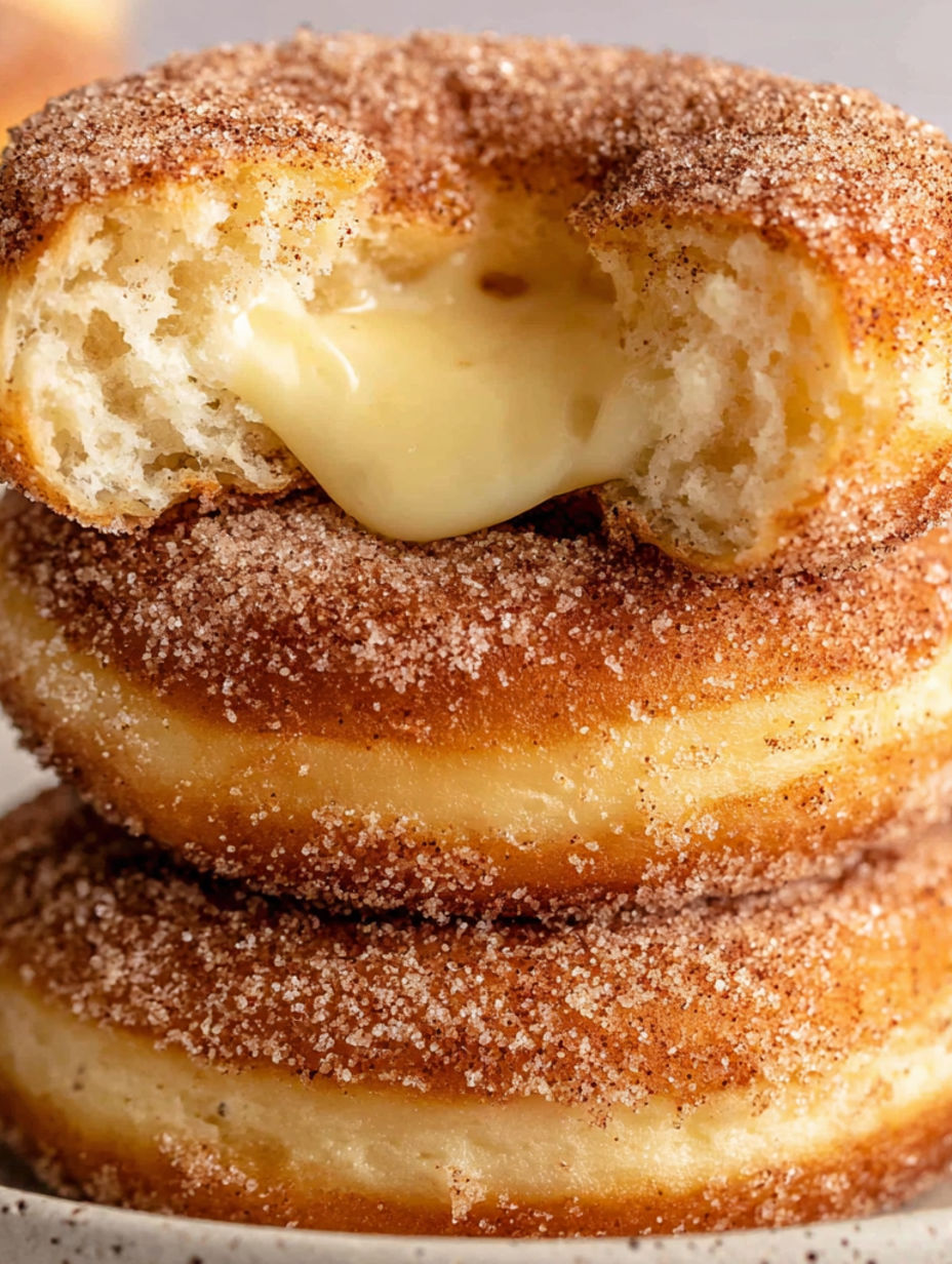 A stack of donuts with frosting and sprinkles.
