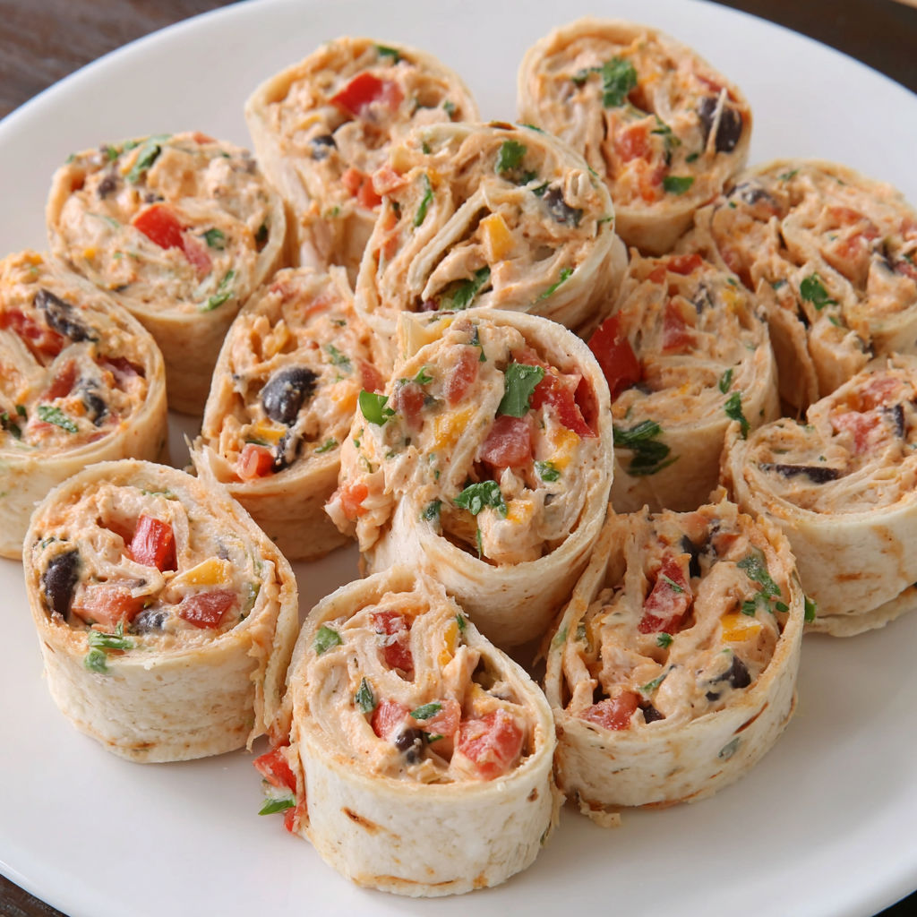 A plate of southwestern chicken tortilla pinwheels.