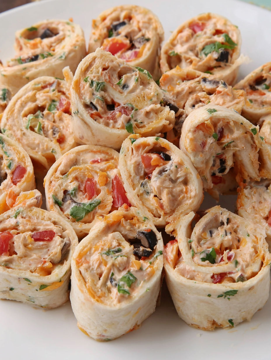 A plate of Southwestern chicken tortilla pinwheels.