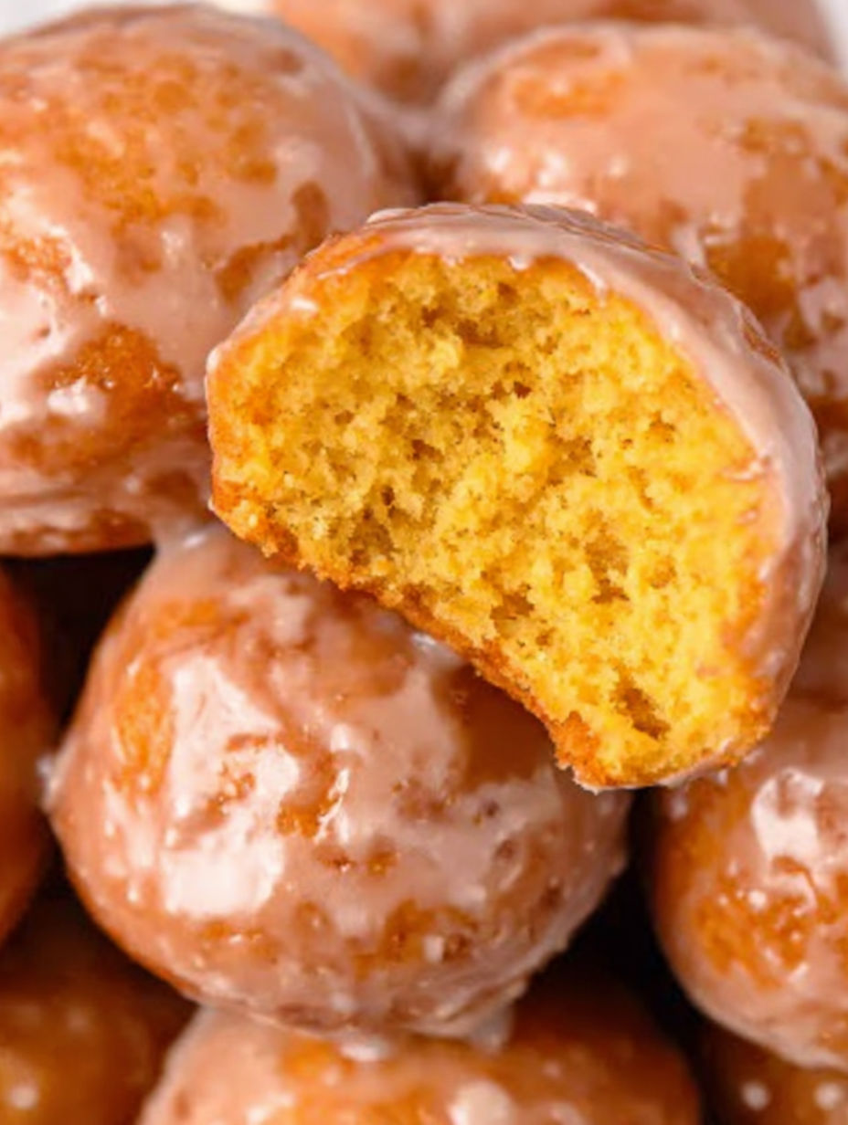 A close up of a pumpkin donut with a bite taken out of it.