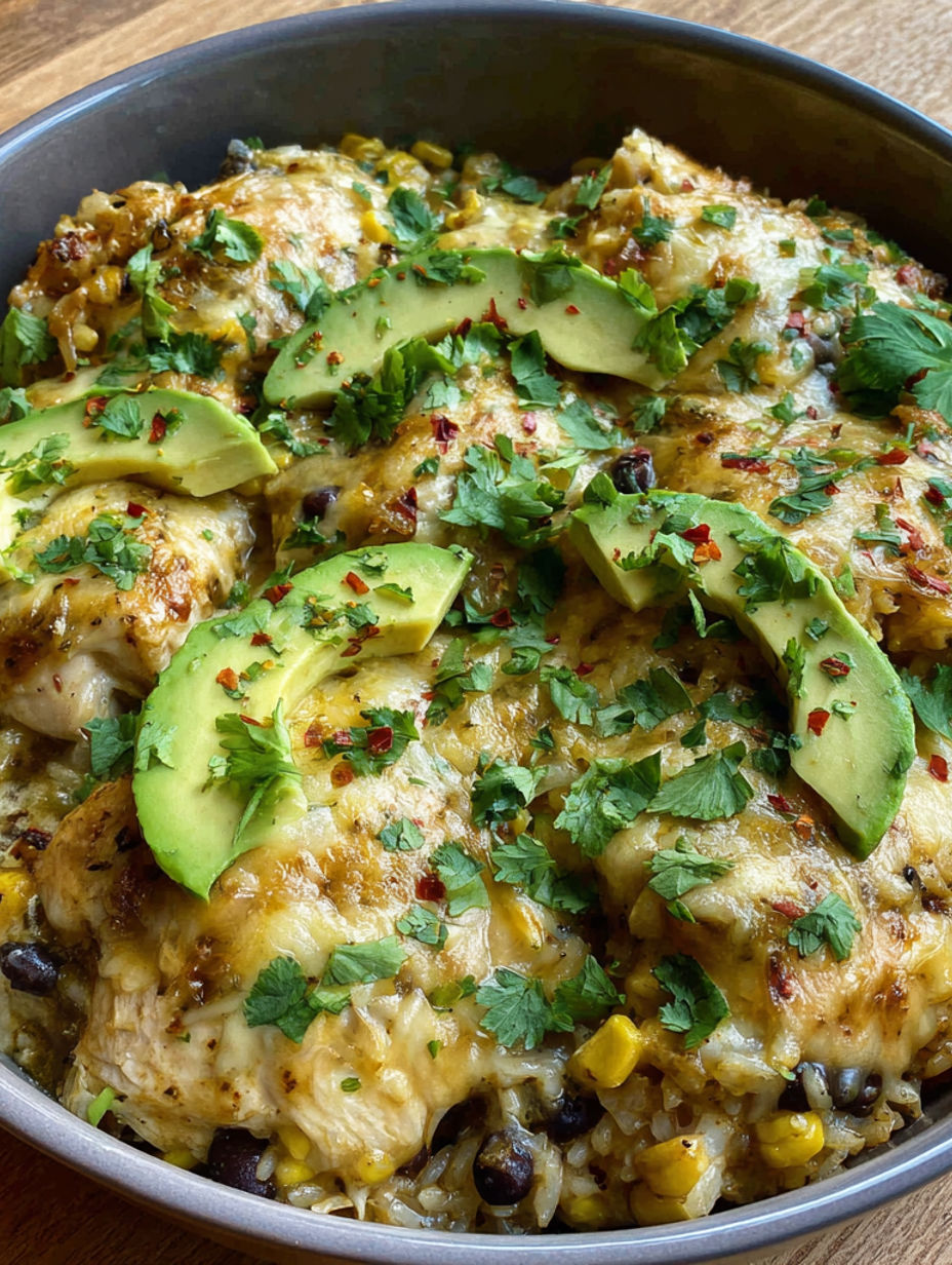 Salsa Verde Hähnchen-Reis-Pfanne.