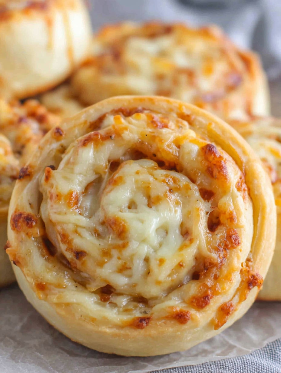 A close up of a cheese filled pastry.