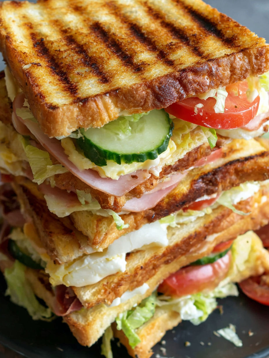 A stack of sandwiches with lettuce and tomato.