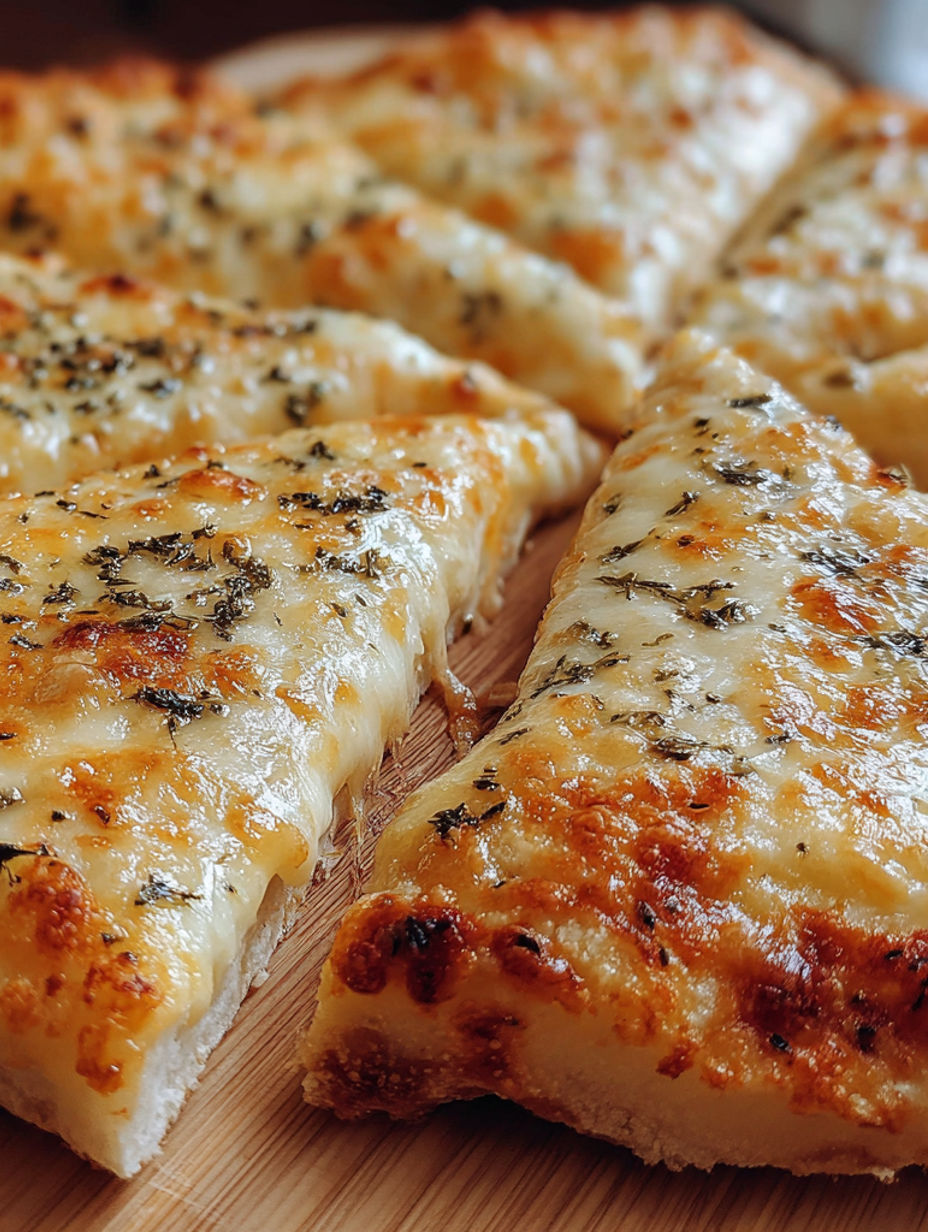 A close up of a pizza with cheese and herbs.