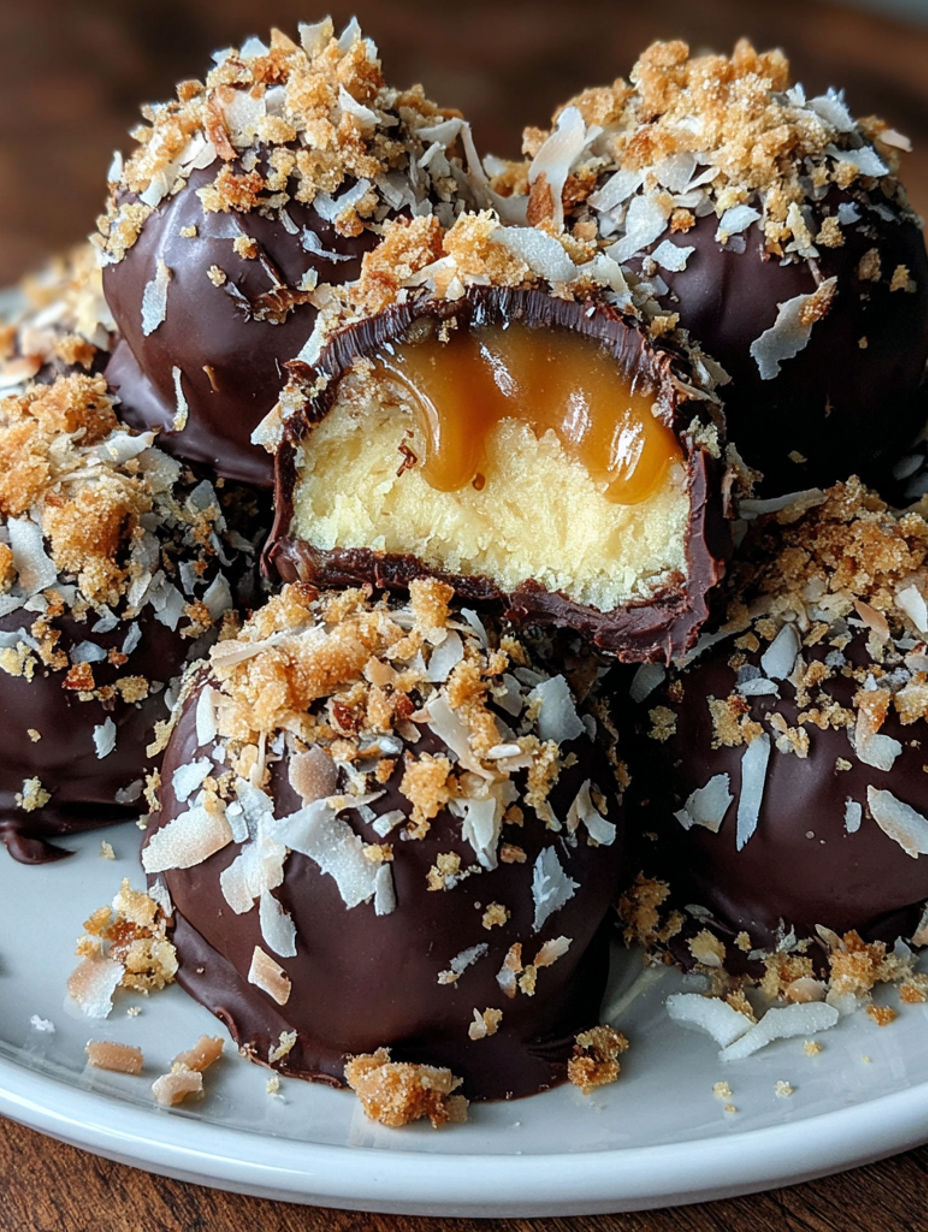 Peanut butter cheesecake balls on a plate.