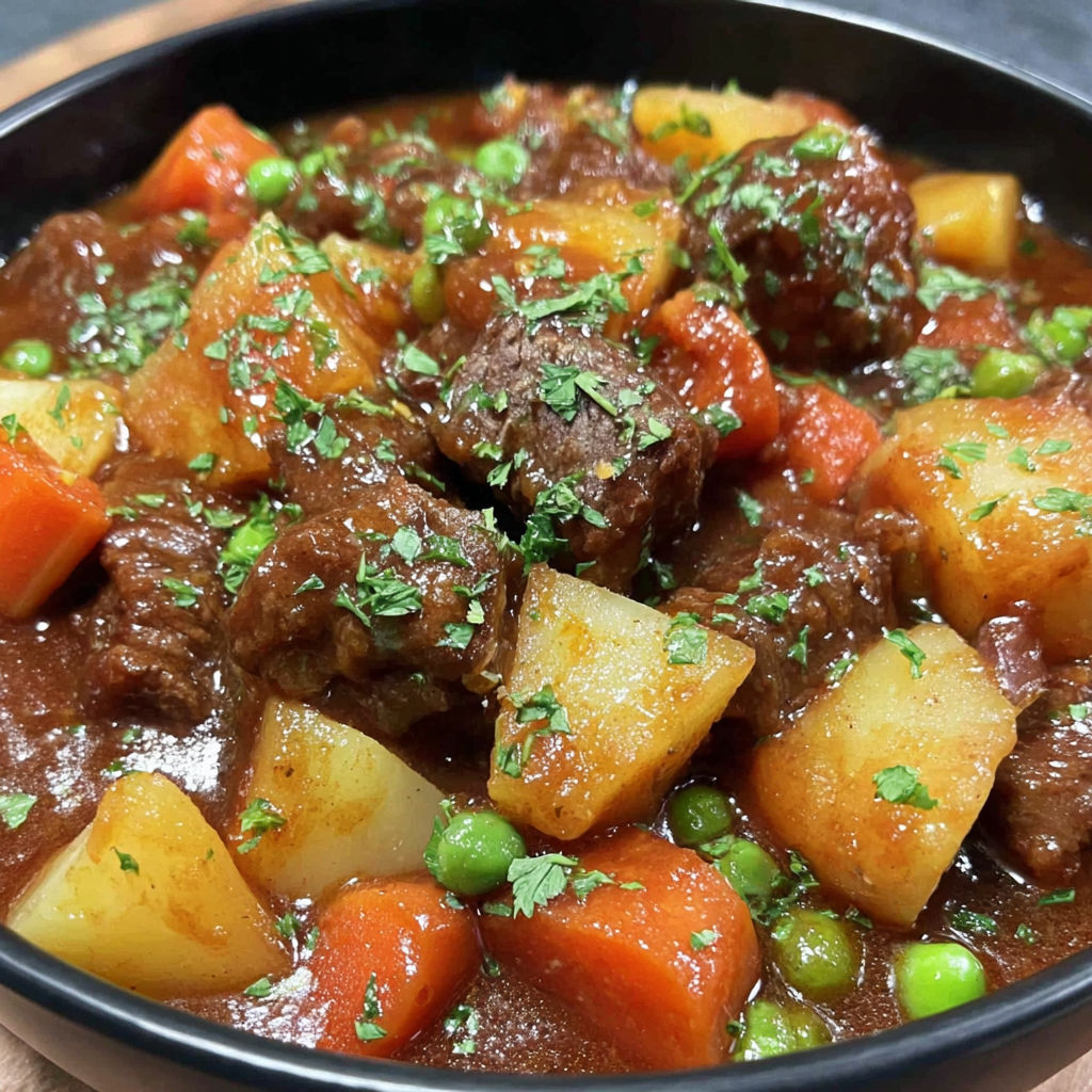 A bowl of meat and vegetables.