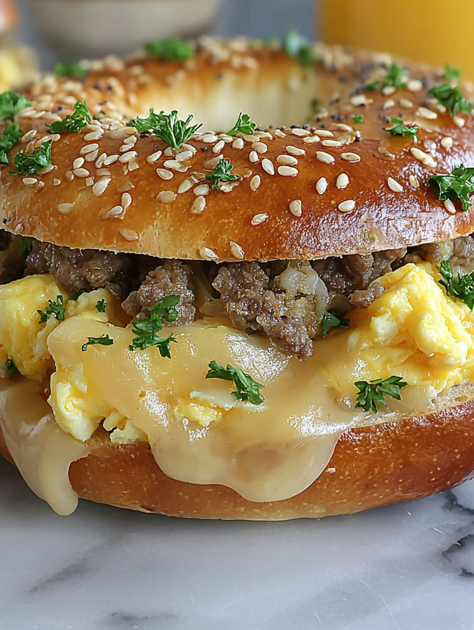 A close up of a sandwich with meat, cheese, and egg.