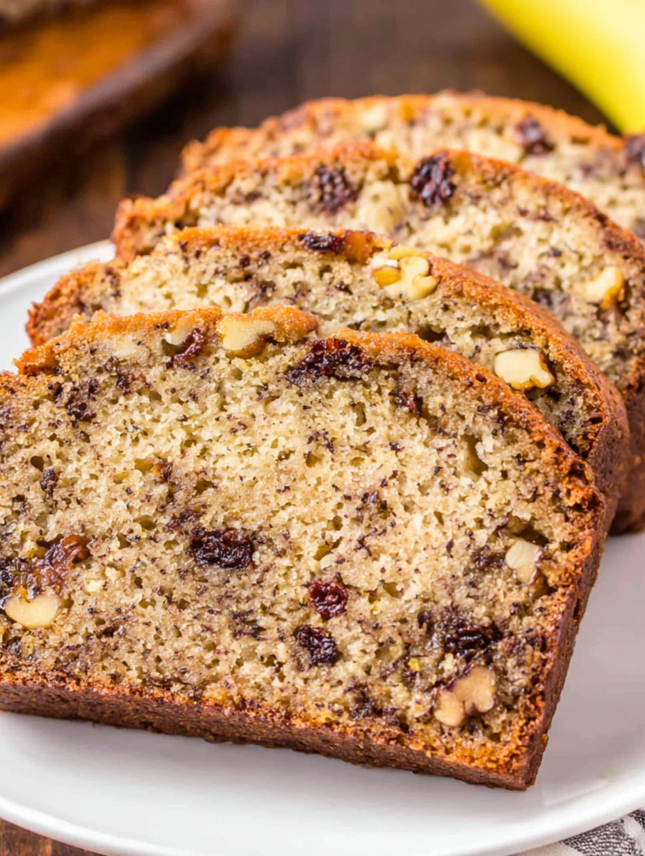 A slice of bread with raisins and nuts.