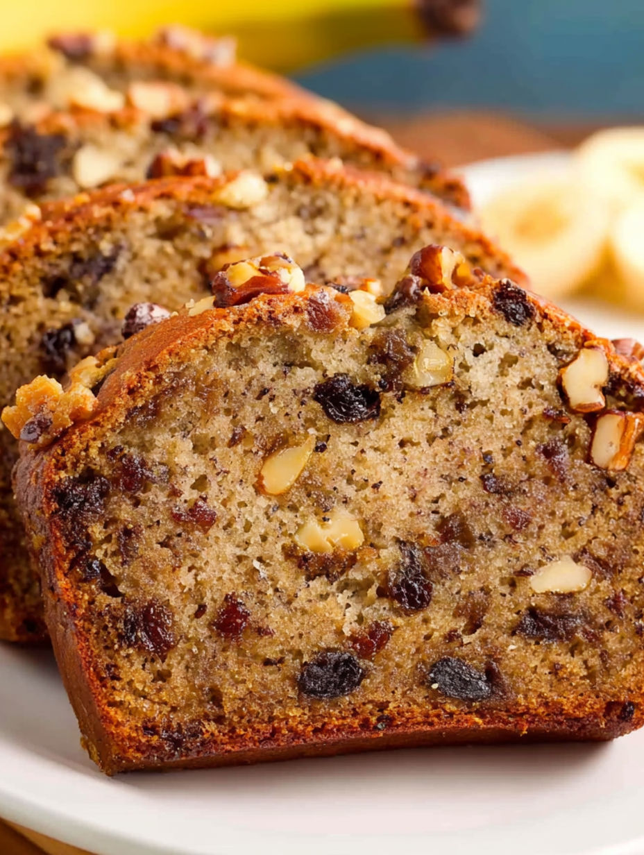 A loaf of banana bread with nuts on top.
