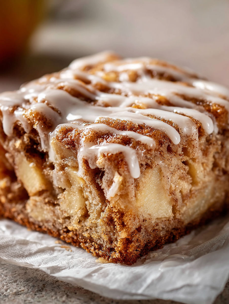 A slice of zimtschnecken-apfelkuchen.