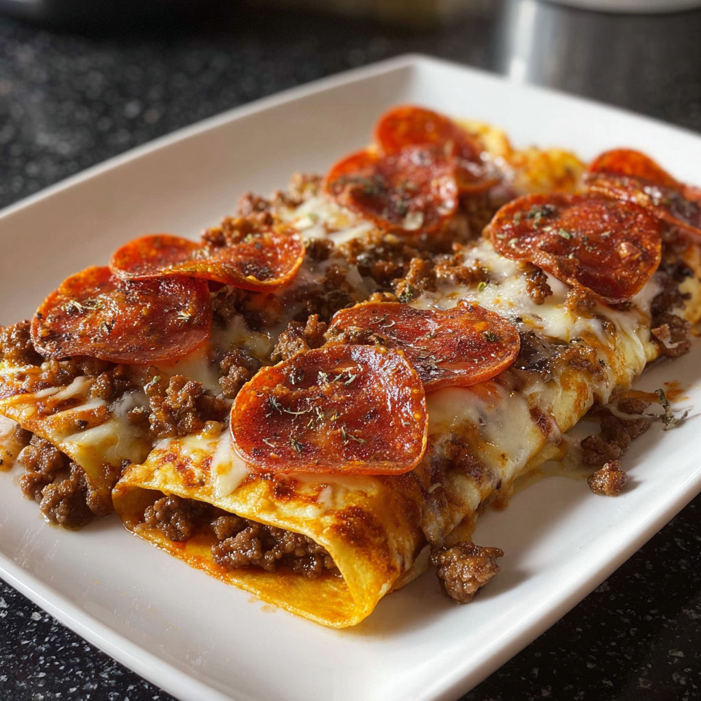 A plate of food with pepperoni and cheese on it.