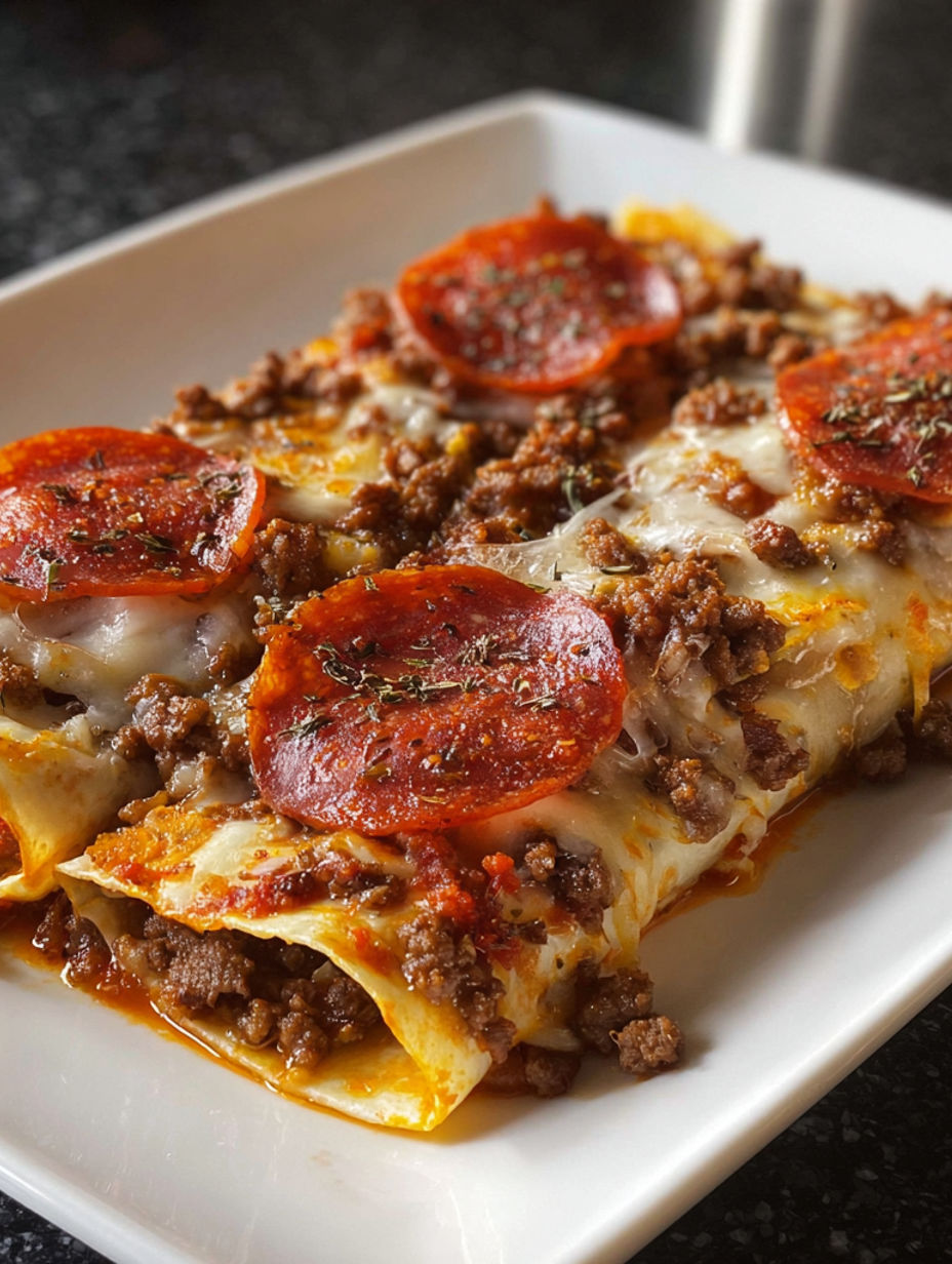 A plate of food with pepperoni and sausage on top.