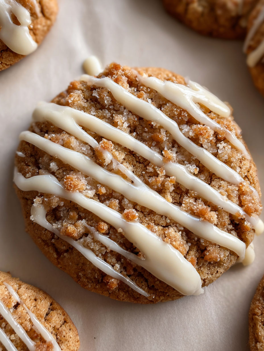 A close up of a cookie with white icing.