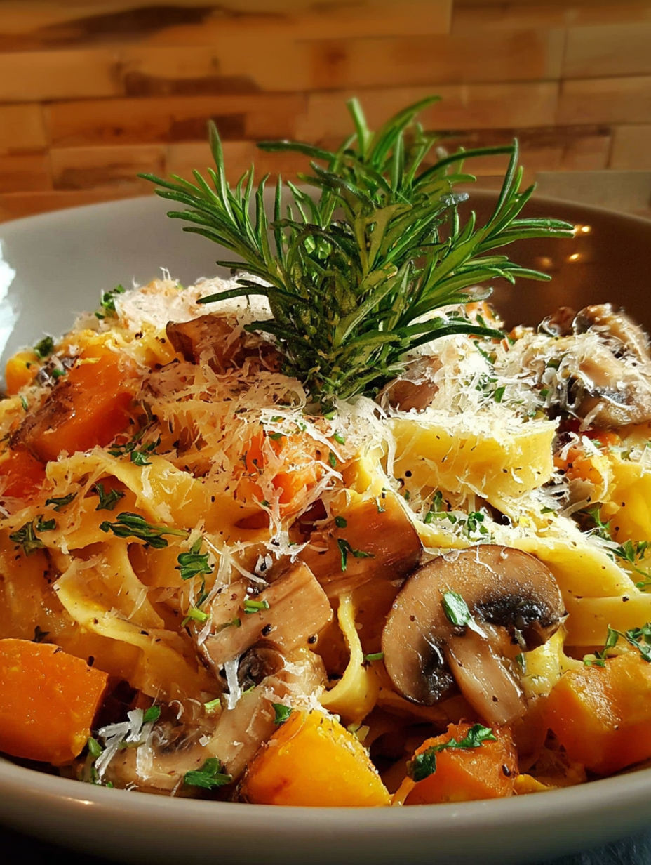A plate of pasta with mushrooms and carrots.