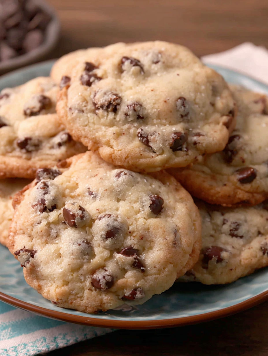 A plate of chocolate chip cookies with white frosting.