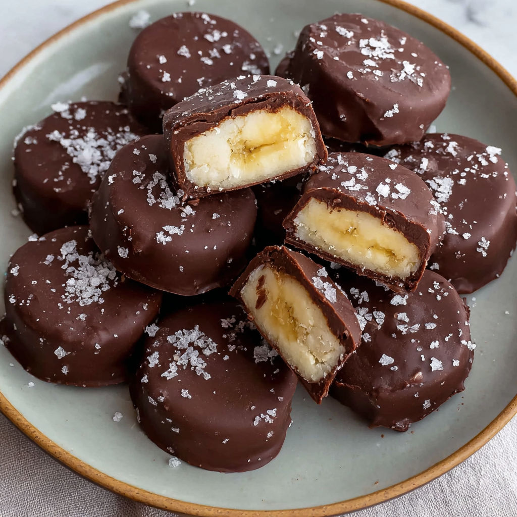 A plate of frozen chocolate banana bites.