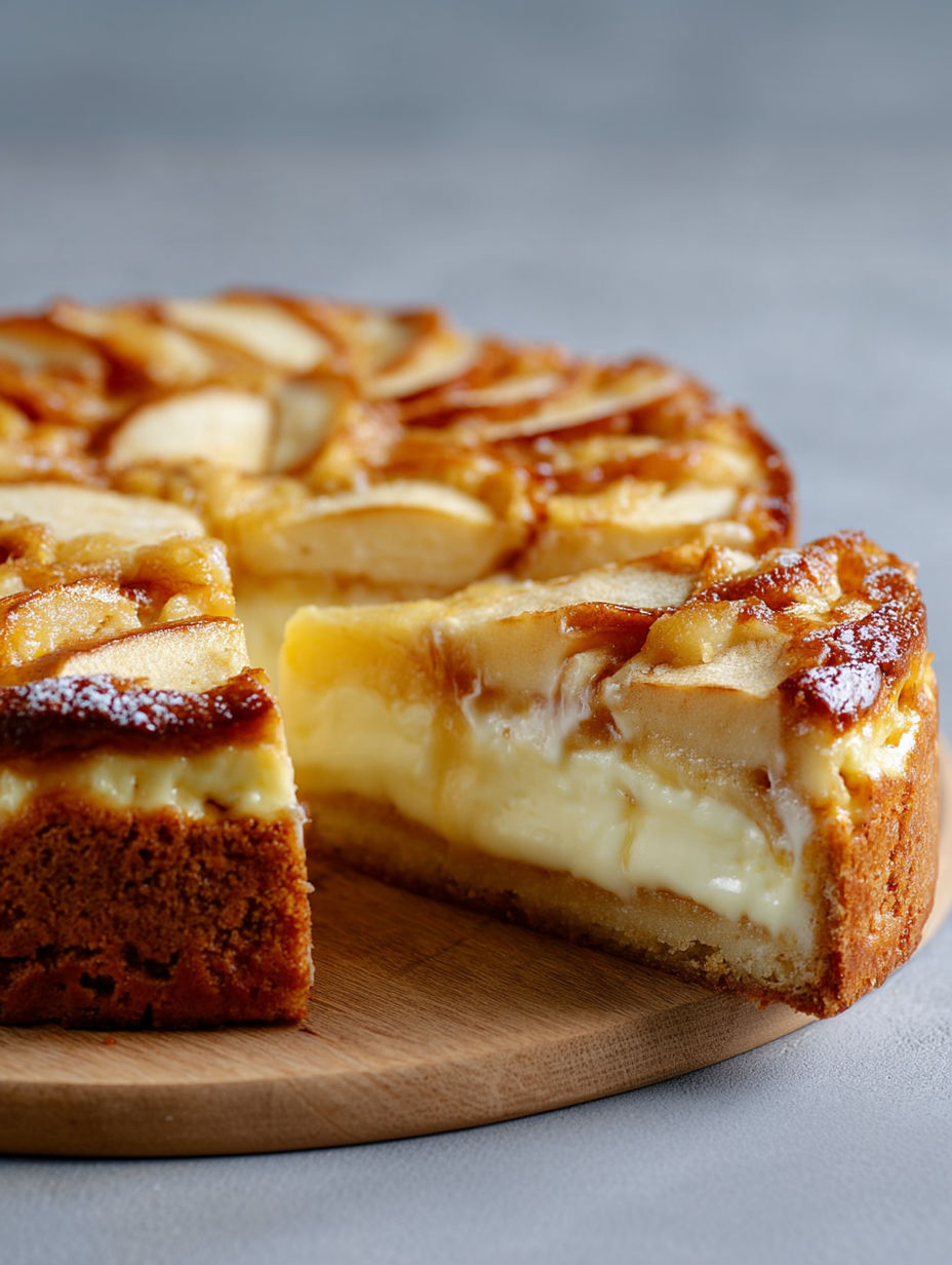 A slice of apple pie with a dollop of vanilla ice cream.