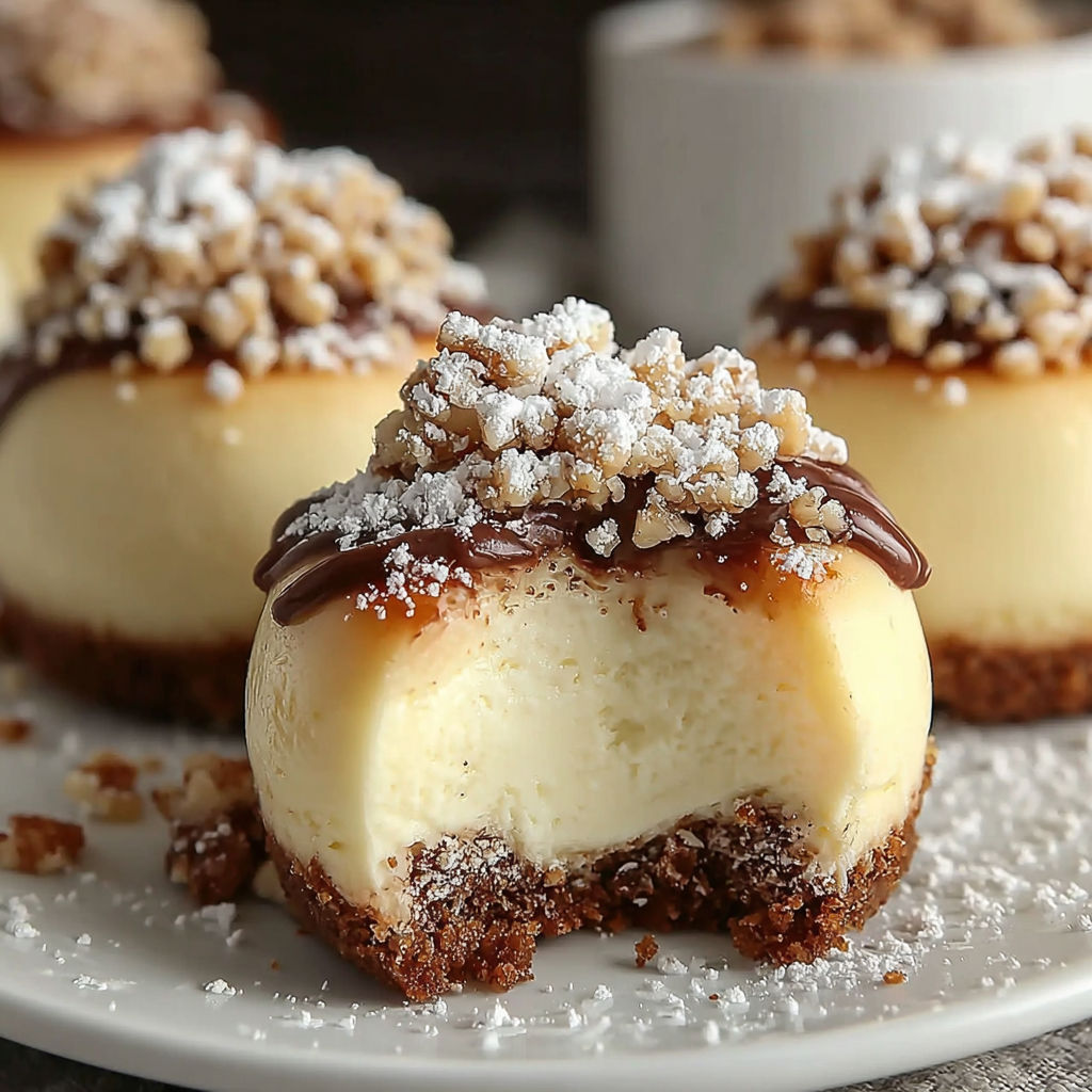 Mini Käsekuchen-Törtchen mit Schoko-Nuss-Topping.