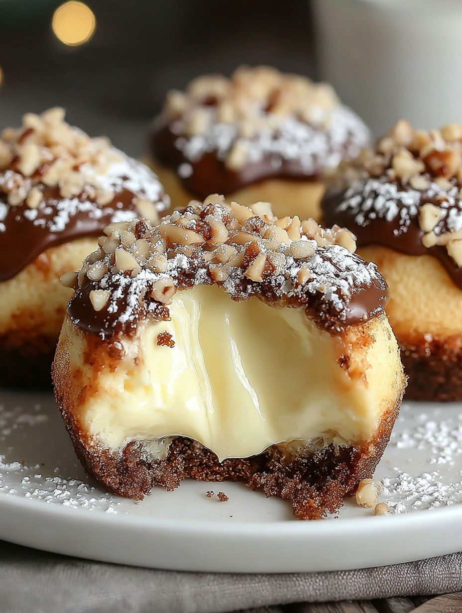 Mini Käsekuchen-Törtchen mit Schoko-Nuss-Topping.