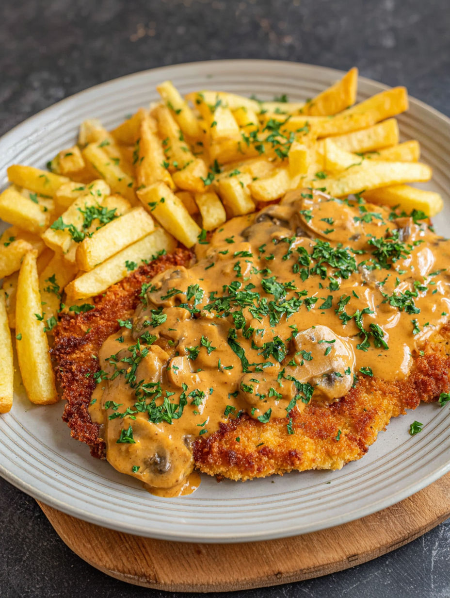 A plate of food with mushrooms and fries.