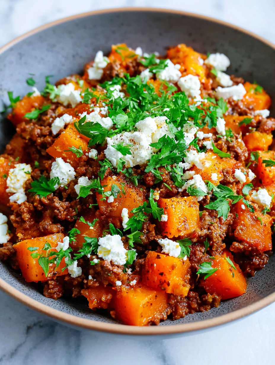 A bowl of food with feta cheese on top.