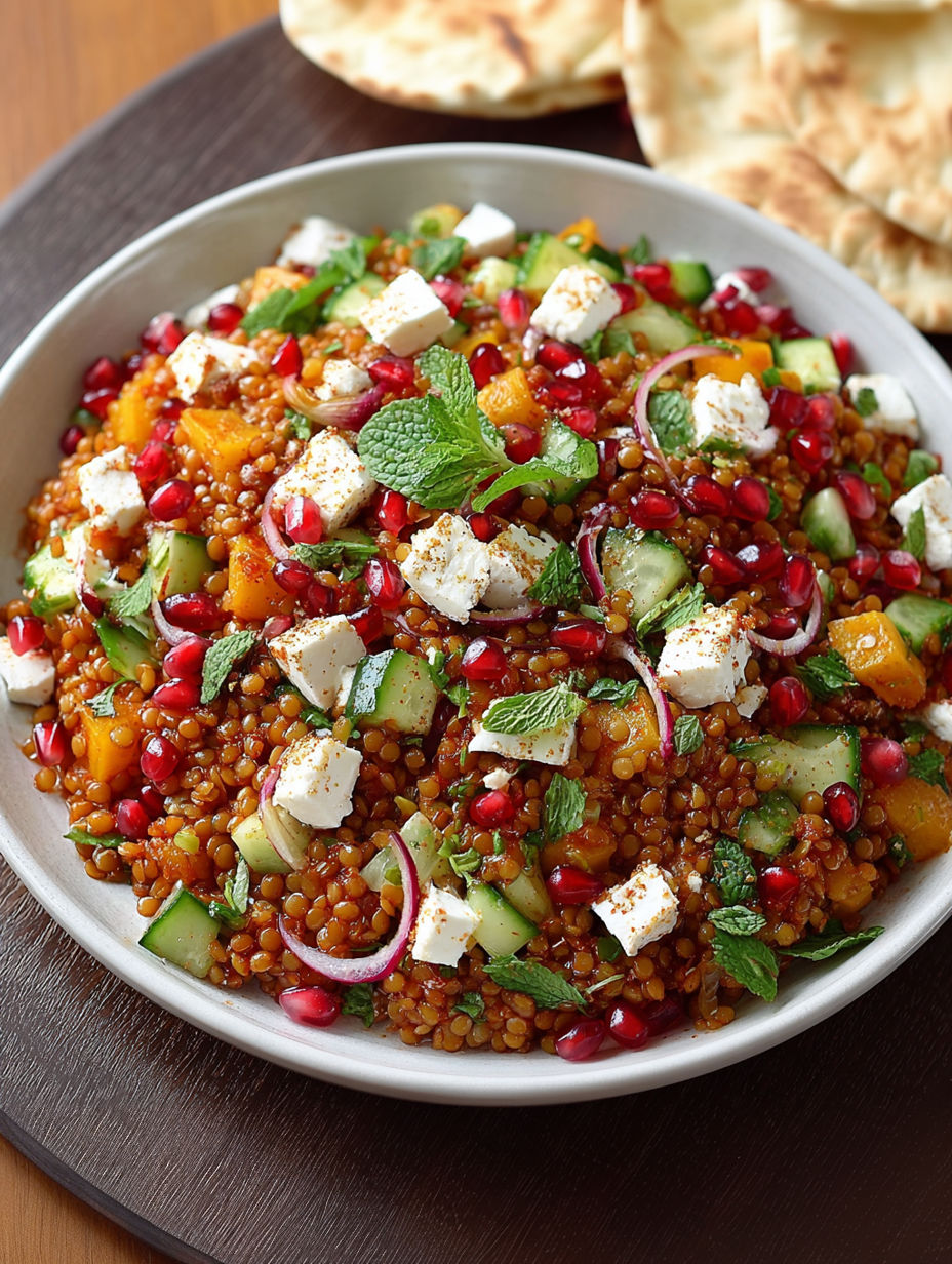 A bowl of food with a salad and feta cheese.
