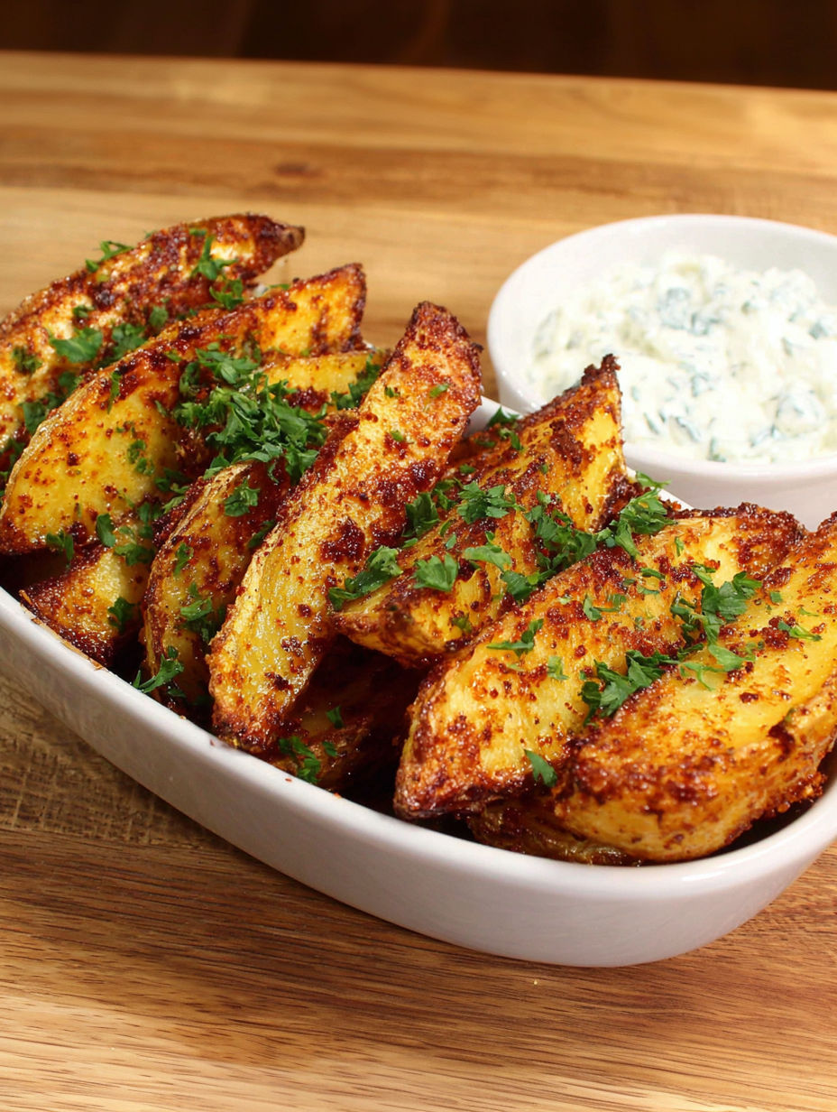 A bowl of fries with Parmesan cheese and herbs.
