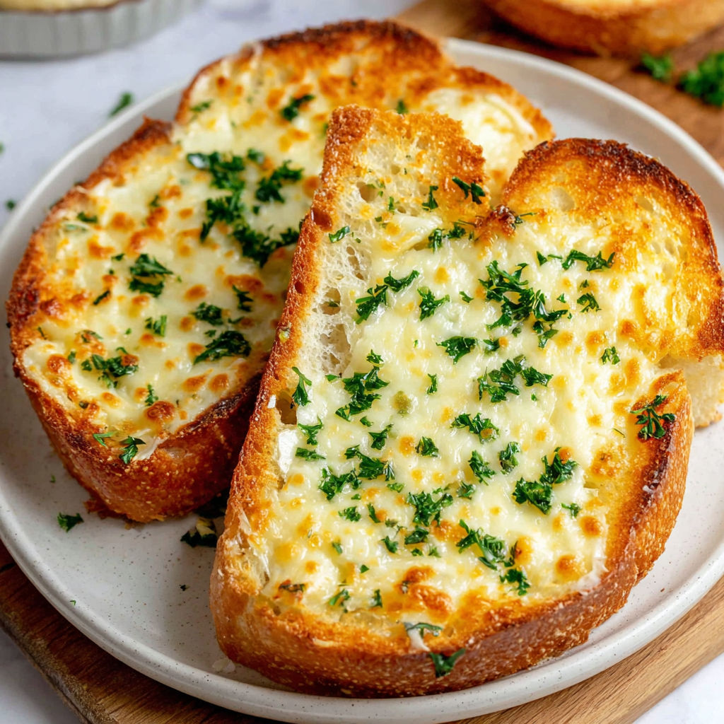 Two slices of garlic bread on a plate.