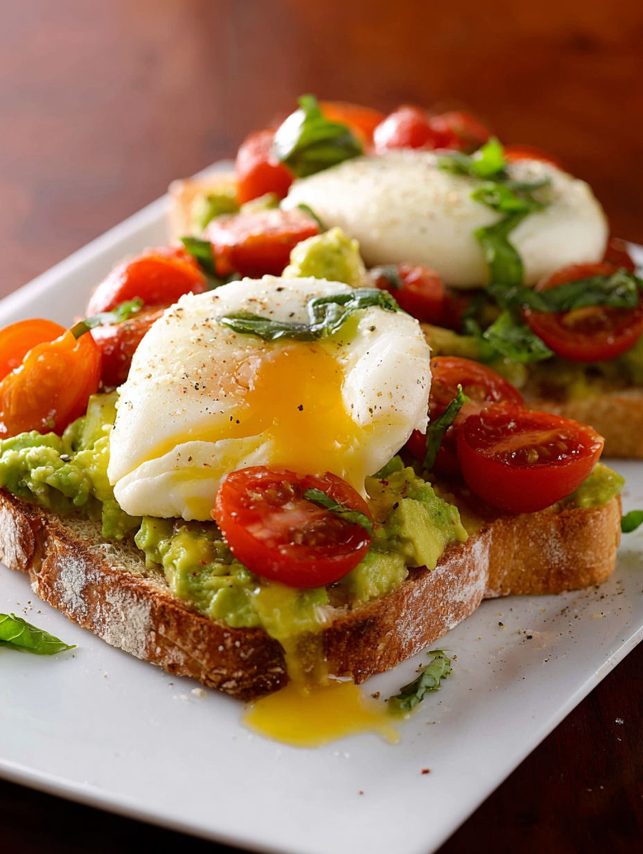 Toast with avocado and tomato.
