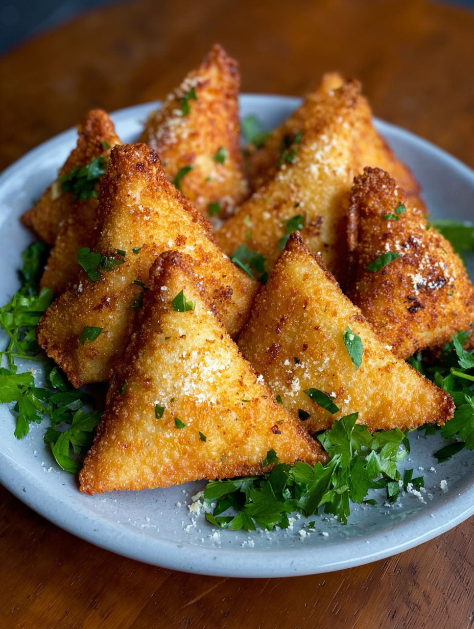 A plate of food with the words "schnelle Rindfleisch-Samosas" written on it.