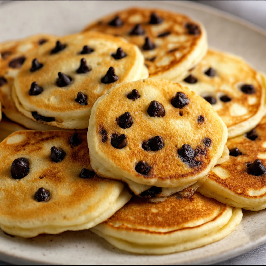 A plate of chocolate chip protein pancakes.