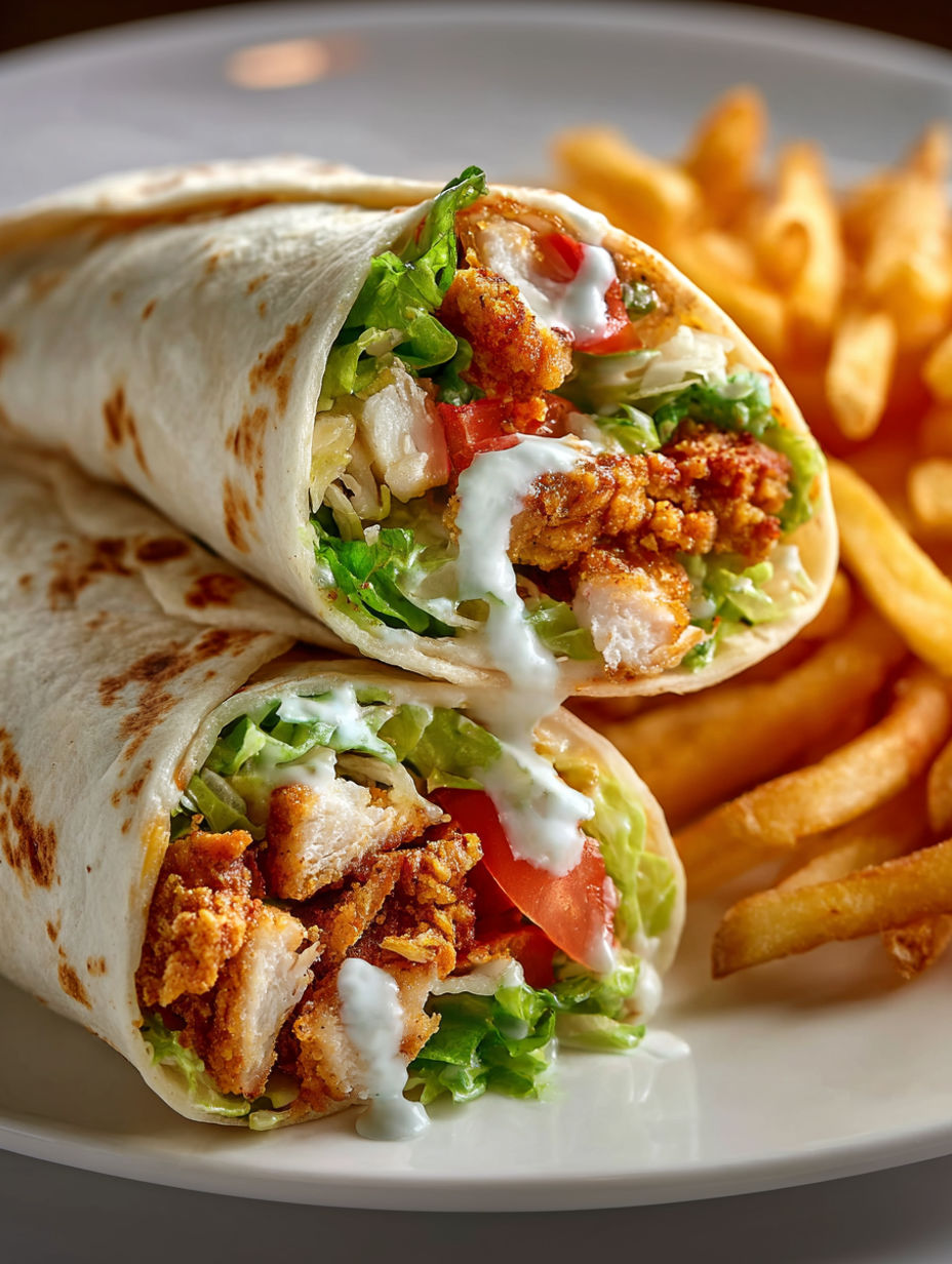 A Knuspriger Chicken Ranch Snack Wrap with lettuce and tomato.