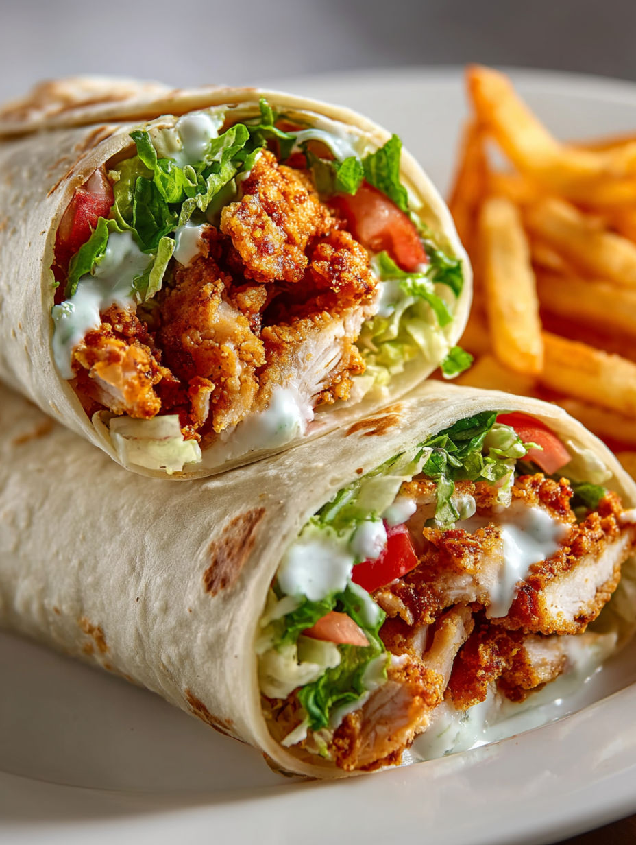 A Knuspriger Chicken Ranch Snack Wrap with tomatoes and lettuce.