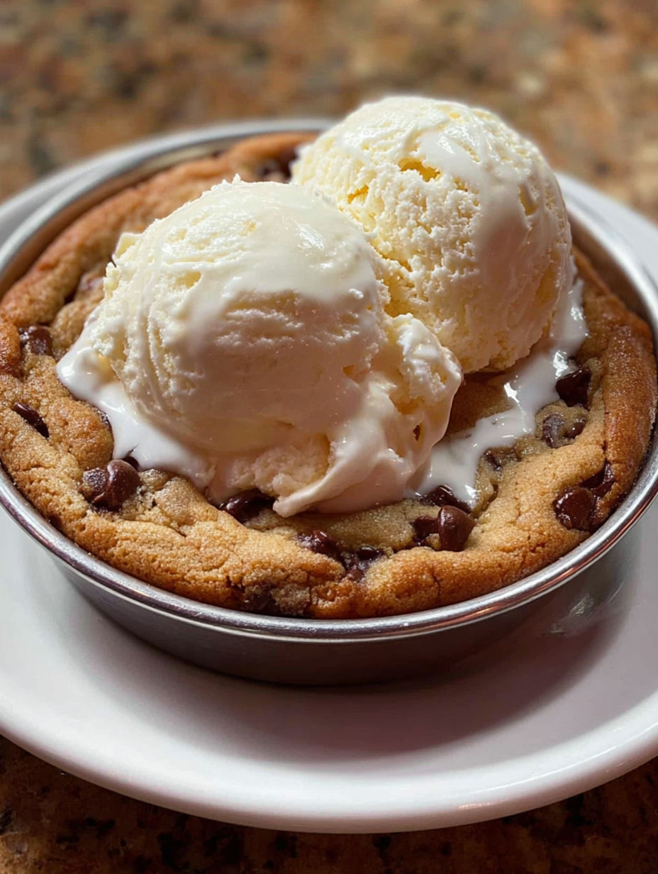 A close up of a cookie with ice cream on top.