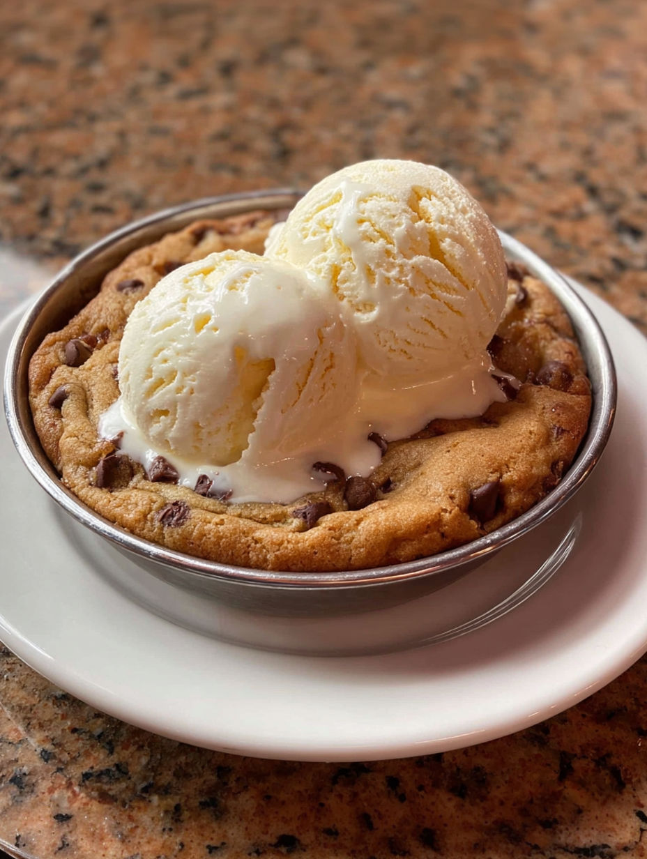 A cookie with ice cream on top.