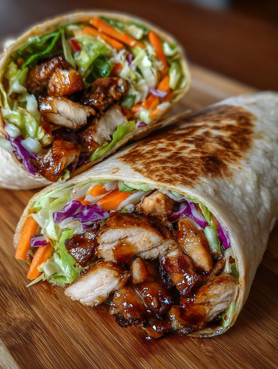 A Teriyaki Chicken Wrap with vegetables.