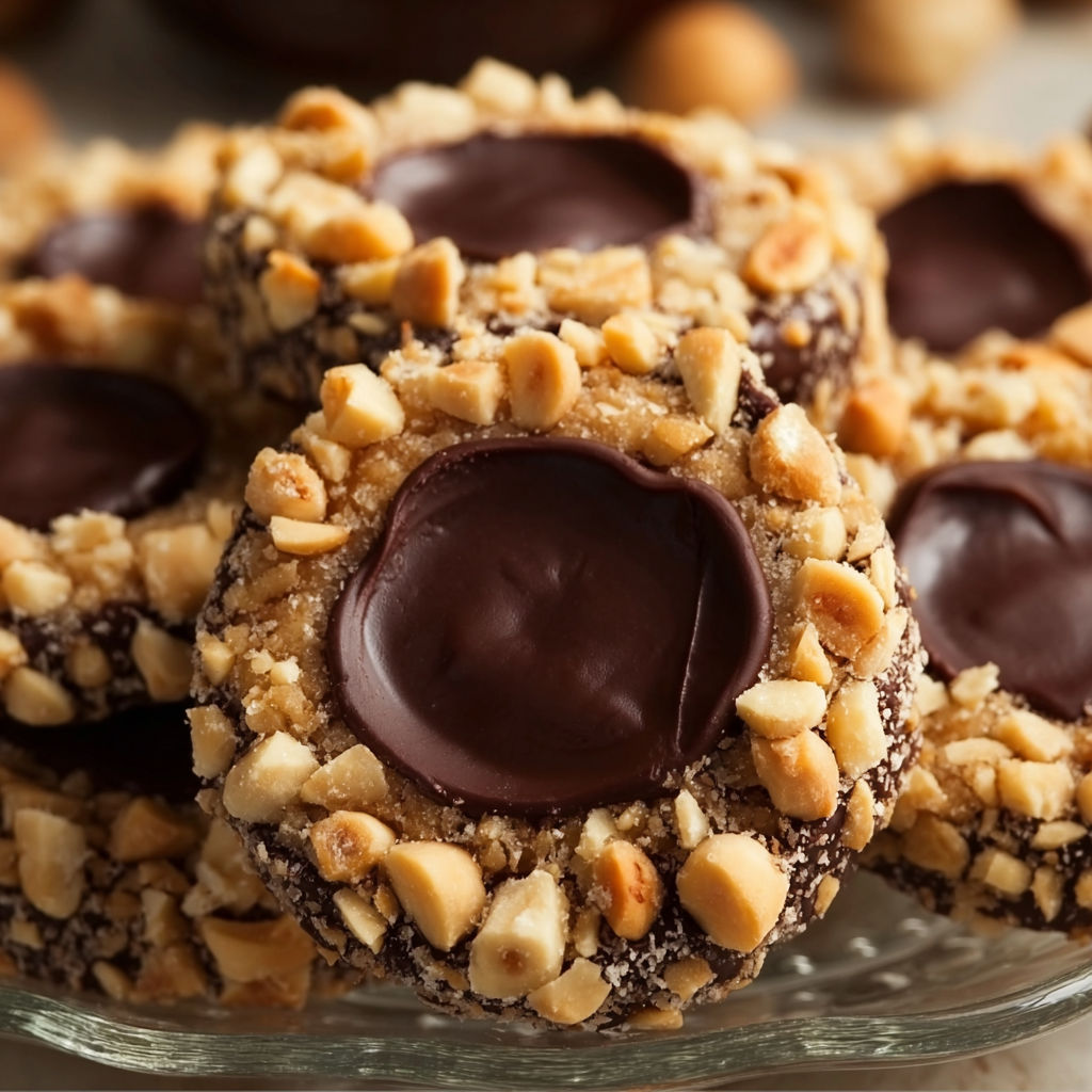 A plate of chocolate and nut cookies.