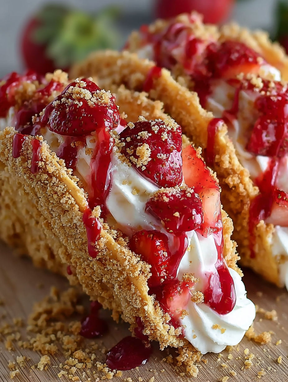 A slice of strawberry crunch cheesecake taco.