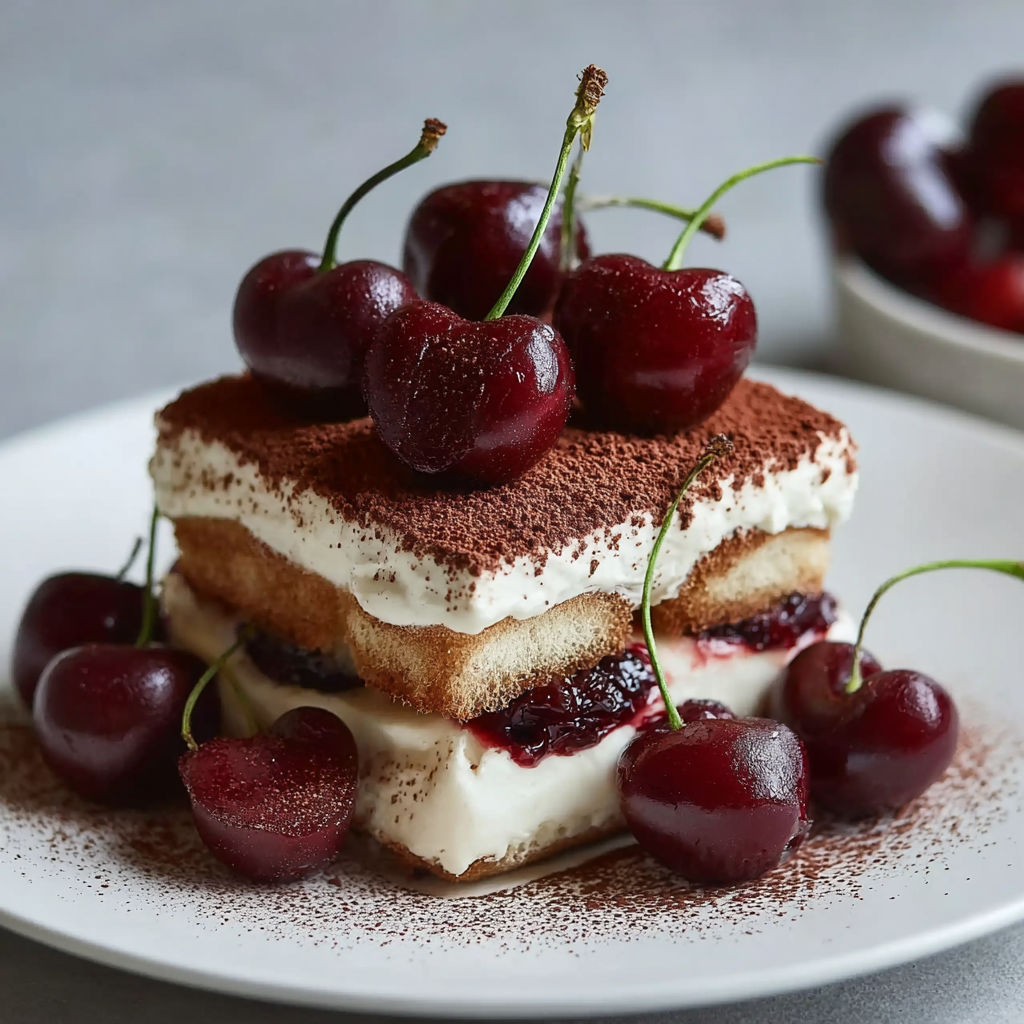A dessert with cherries and chocolate.