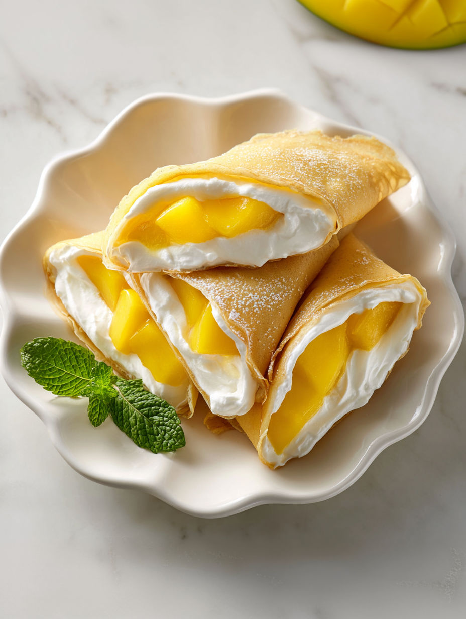Mango pancakes on a plate.