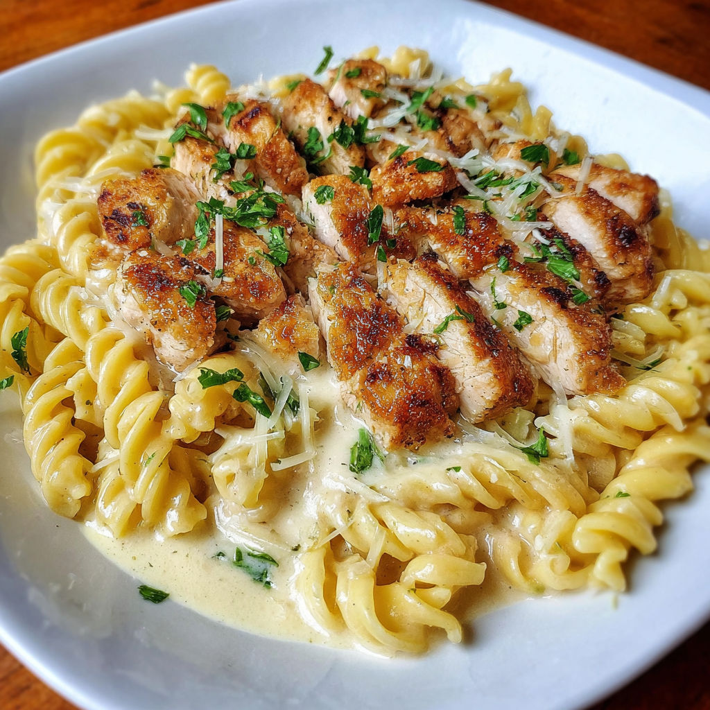 A plate of food with chicken and noodles.