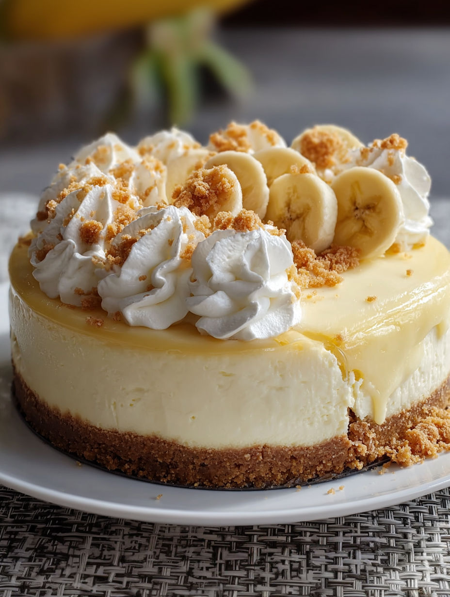 A slice of cake with bananas and whipped cream.