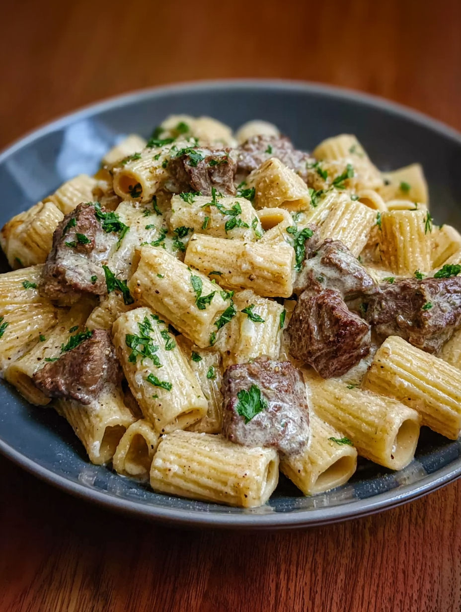 A plate of pasta with meat and cheese.