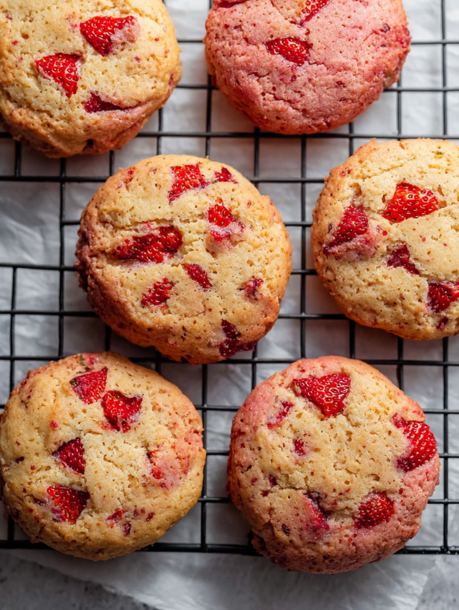 A tray of vegane strawberry cheesecake cookies.