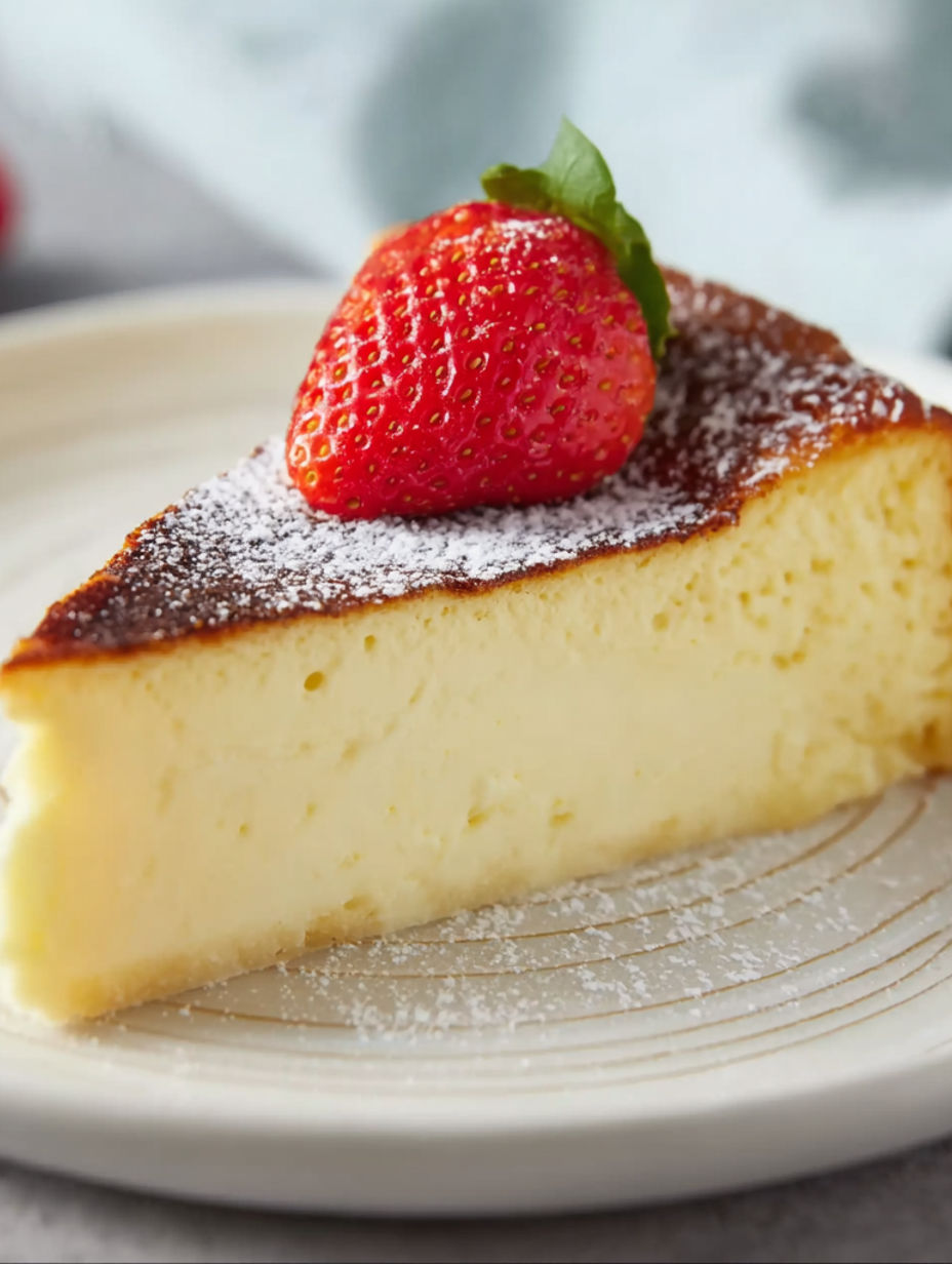 A slice of cake with a strawberry on top.